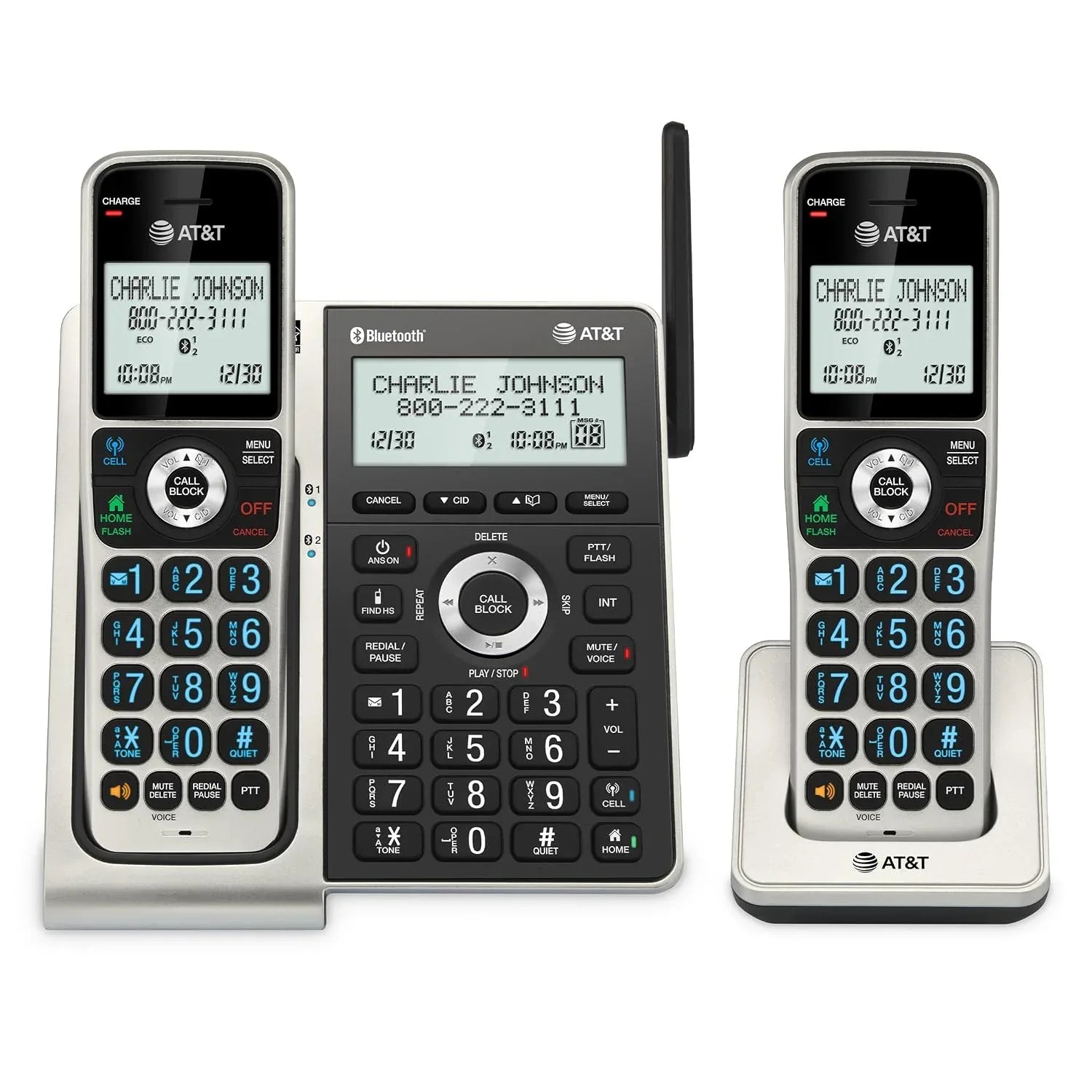 Teléfono fijo inalámbrico AT&T BL3107-2 DECT 6.0 con 2 auriculares y bloqueador de llamadas