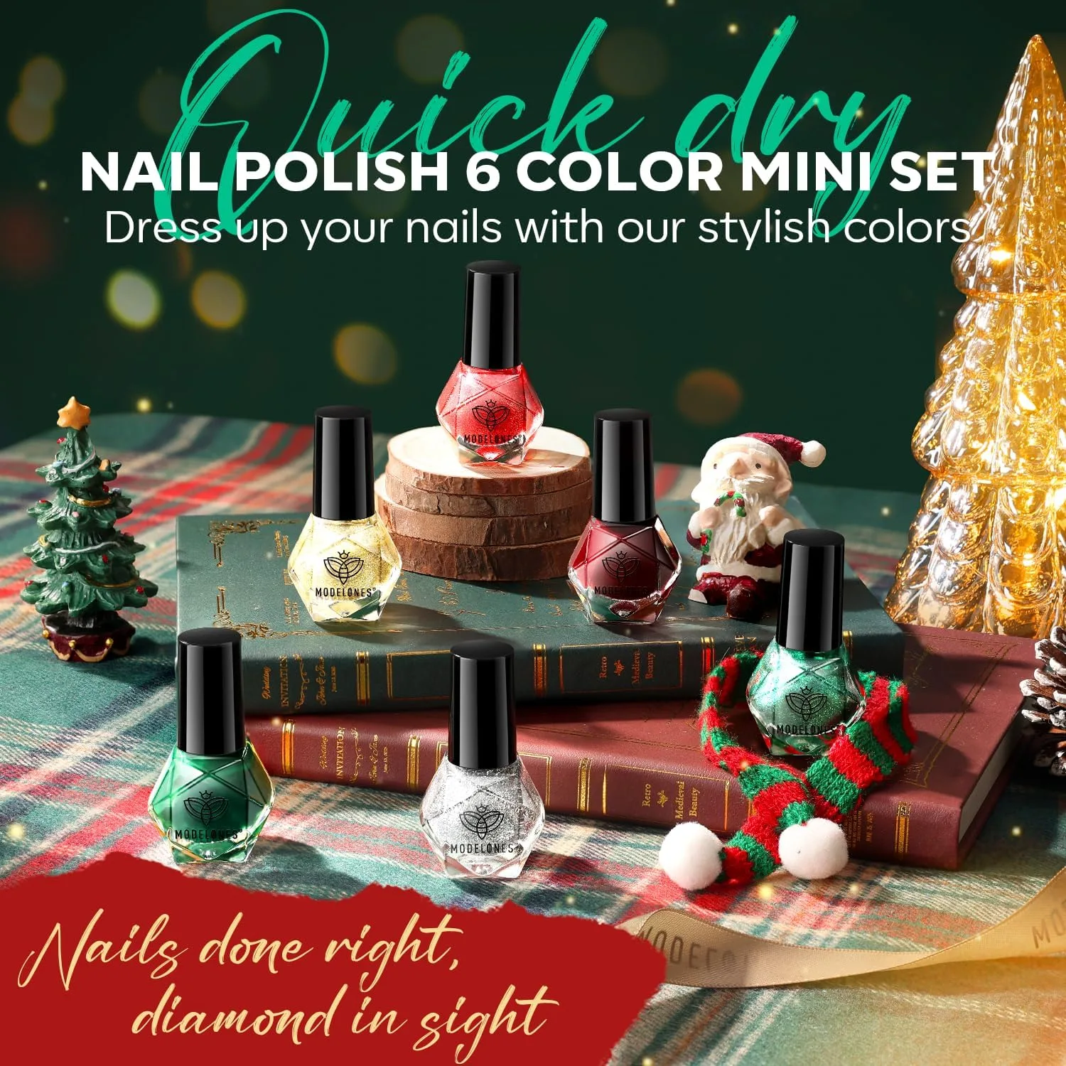 modelones Quick Dry Nail Polish Set, 6 Colors Christmas Red Green Gold