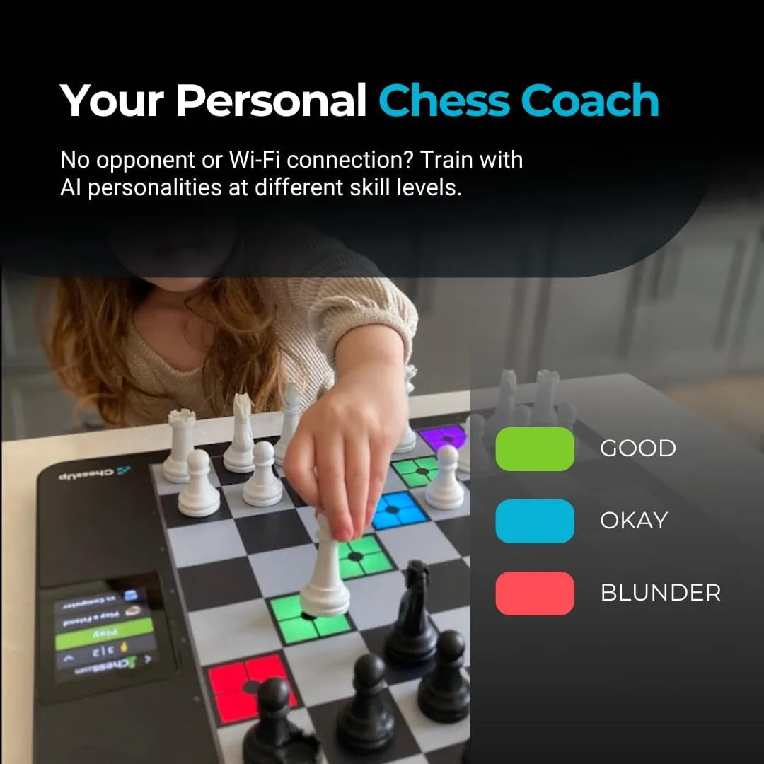 ChessUp 2 - Electronic Chess Board by Bryght Labs - Built-in WiFi, Chess Engine - Includes Chess Set TouchSense Pieces - Light Up Smart Chess Board - with AI, Lessons, Wireless Play & Companion App