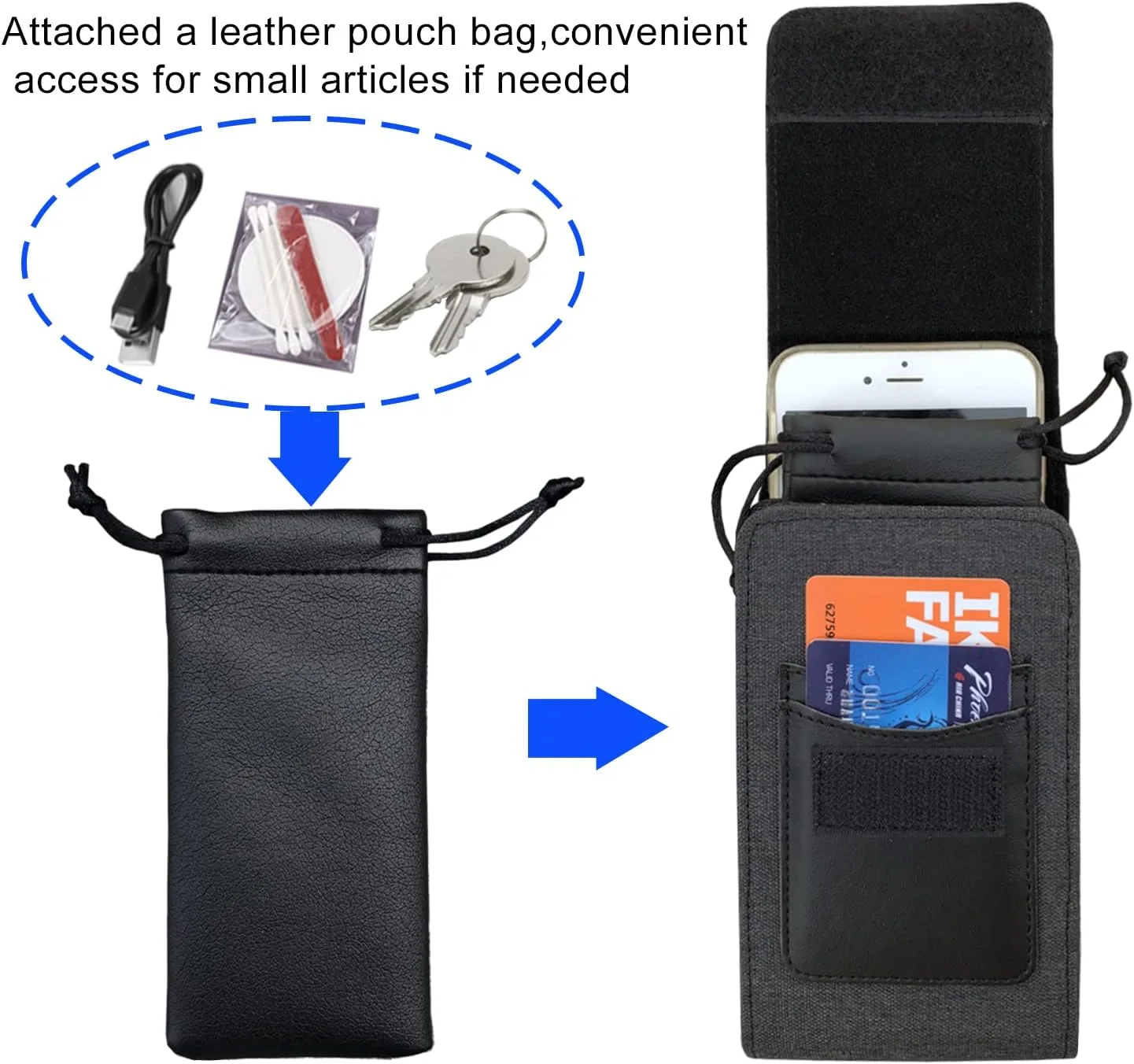 One Case Two Phones, Dual Phone Holster Pouch with Belt Clip, Hook and Loop Closure for iPhone 17 16 15 14 13 12 Pro Max, Moto G15,Edge 50,Galaxy Note 20 Ultra, S25 Ultra S24+A56-Black