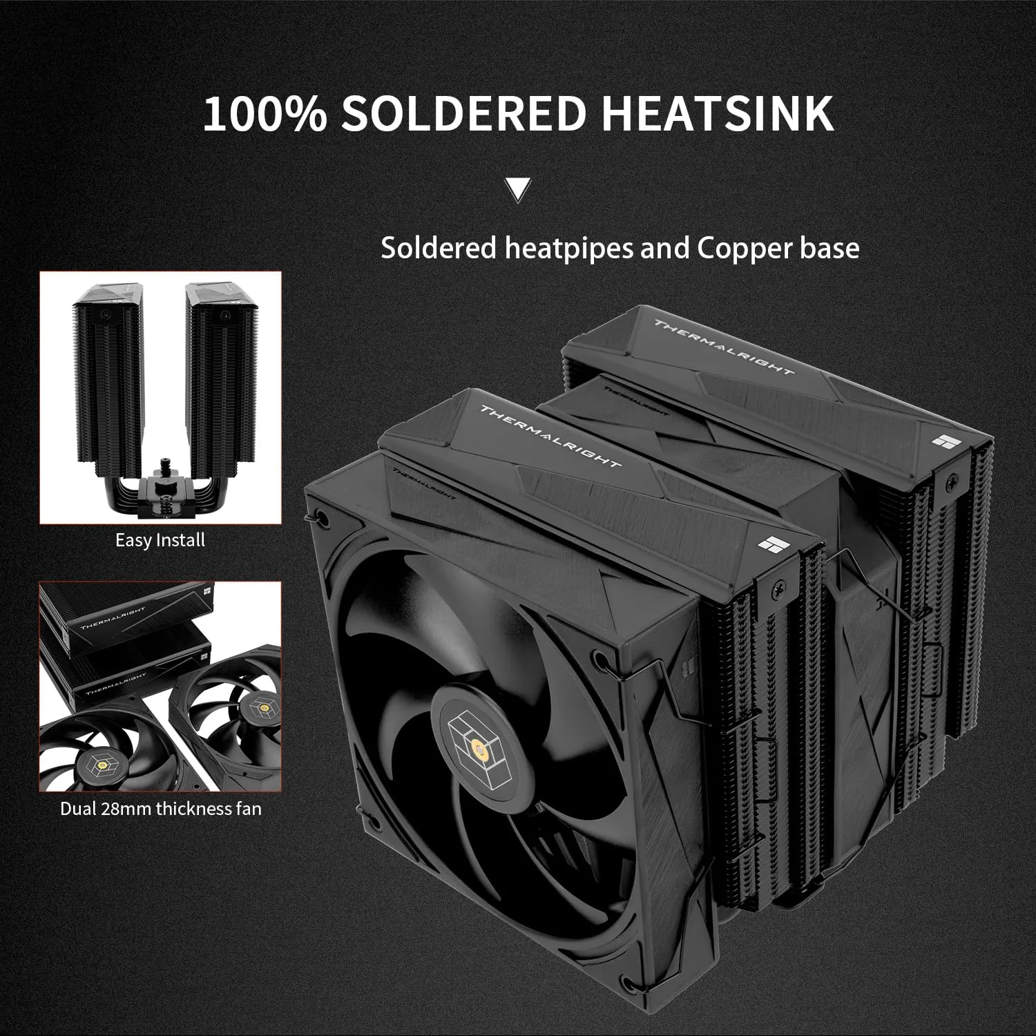 Thermalright Royal Pretor 130 Black CPU Cooler,158mm High, Dual Towers and Dual PWM Fans, 6 Heat Pipes Computer Radiator,PC Cooling for AM4/AM5,Intel LGA 1700/1851/1150/1151/1200/2011(RP130 Black)