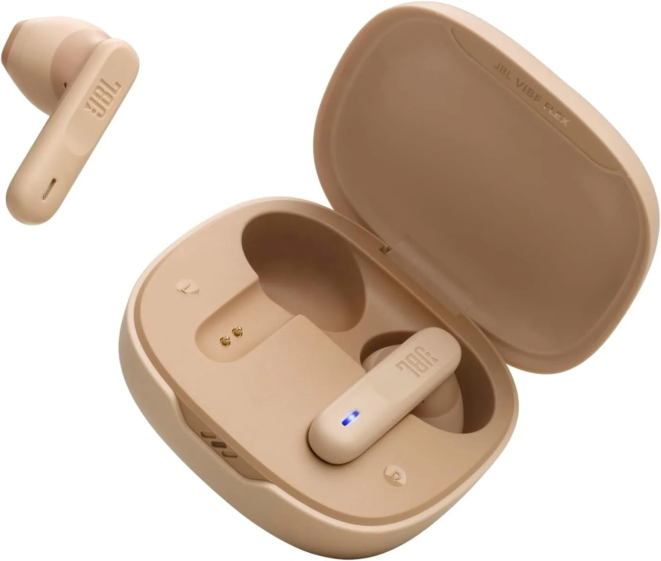JBL Vibe Flex True Wireless Earbuds – Bluetooth Earphones with Deep Bass Sound, IP54 Water & Dust Resistant, Long Battery Life, Voice Assistant Compatible, Open-Ear Design (Beige)