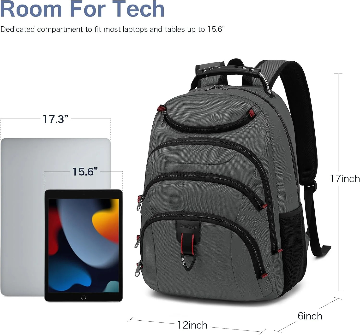 Boavan Laptop Backpack for men, 15.6 inch Laptop Bag with USB Port, Waterproof Travel Work Backpack Purse, Anti-Theft Teacher Nurse Doctor Casual Bookbags Office Business backpack，Grey