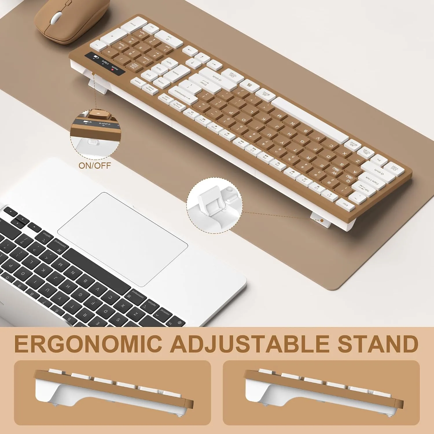 Wireless Keyboard and Mouse Combo Silent for Office and Home(Mocha Color-A)