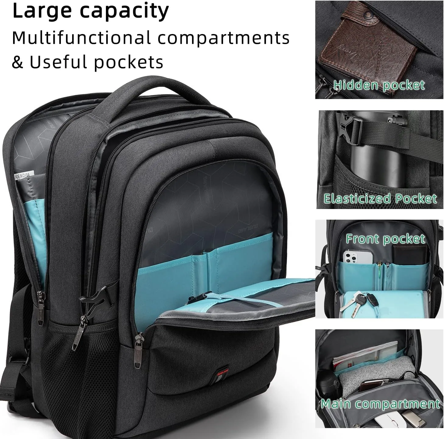 DUSLANG 17 Inch Laptop Backpack for Travel Water Resistant College Backpack for Men Women Laptop Bag with USB Charging Port,Black