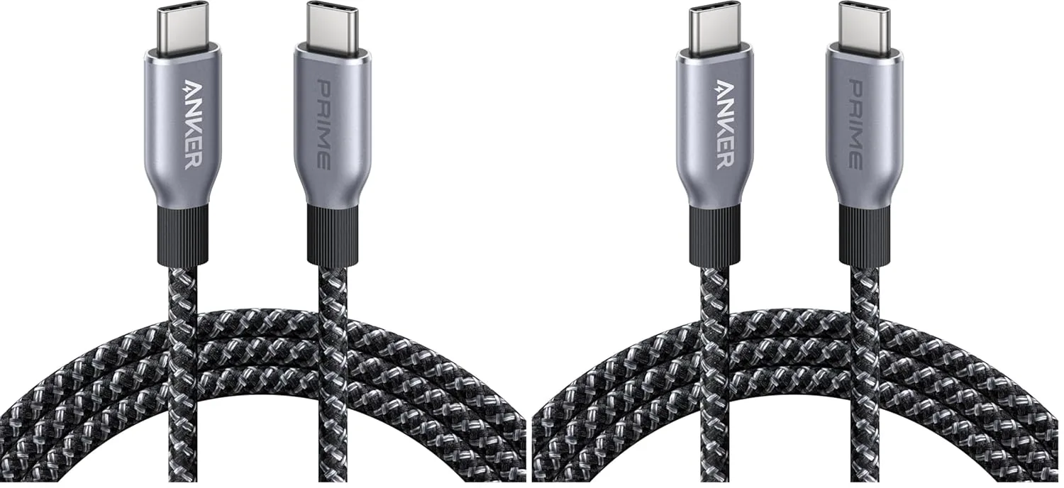 Anker Prime USB C to USB C Cable, 240W Fast Charging Cord, Upcycled-Braided Nylon with 100-Year Bend Durability for iPhone 17 Series, MacBook, Galaxy S24(6 FT) (Pack of 2)