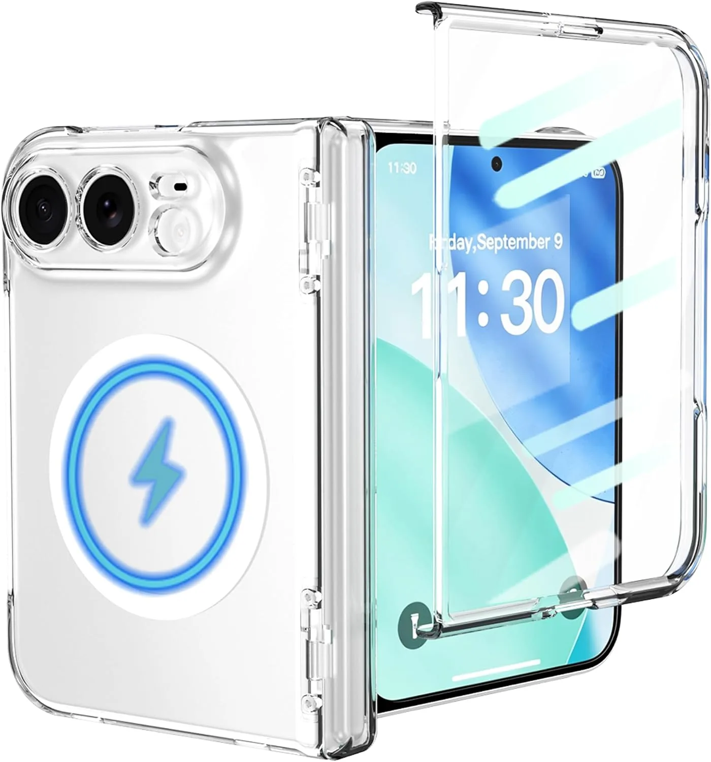 Funda para iPhone Duo Msotes con protector de pantalla y bisagra de resorte transparente