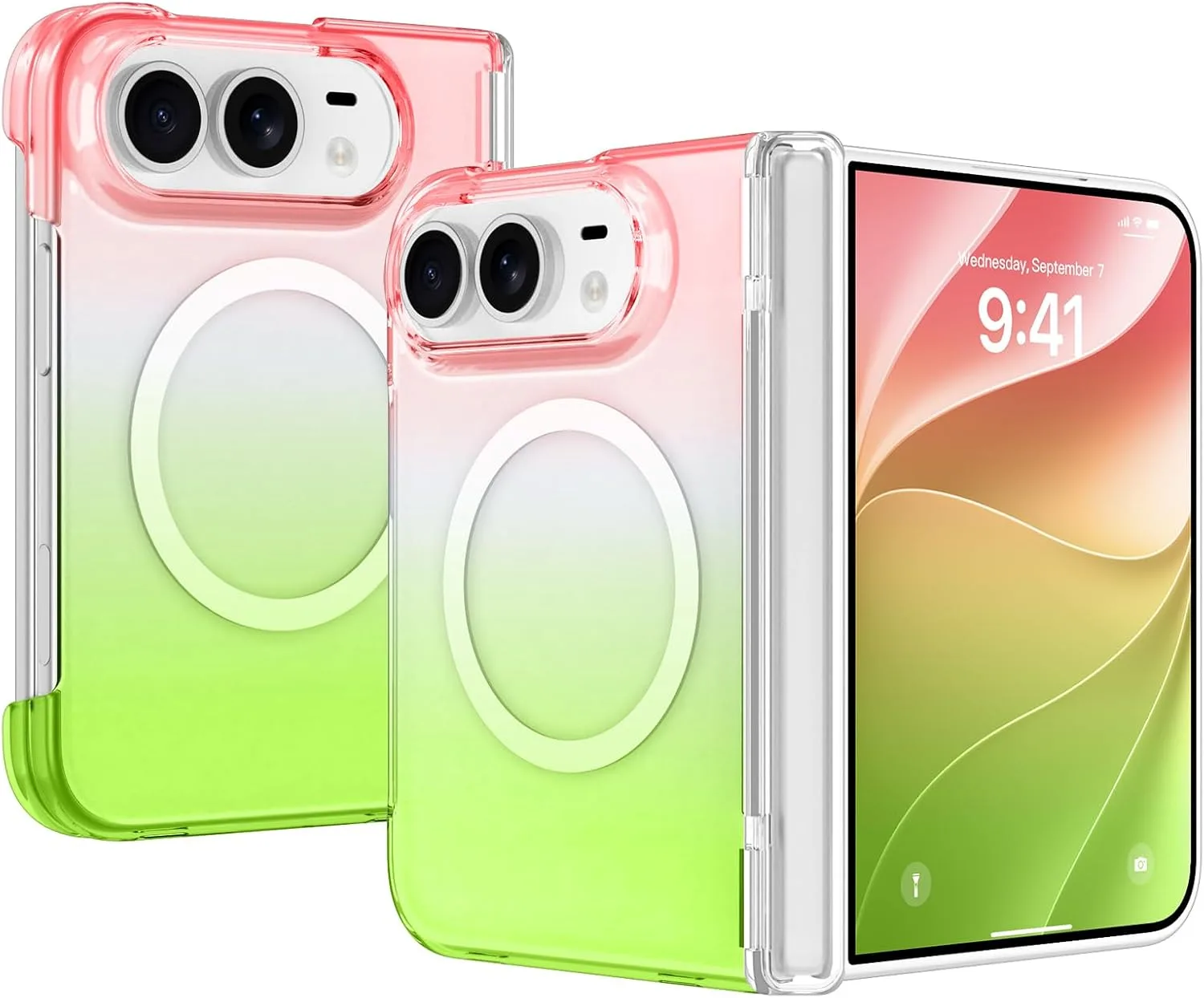 tharlet Magnetic Case Fit for iPhone Duo, Anti Yellowing, Green Pink