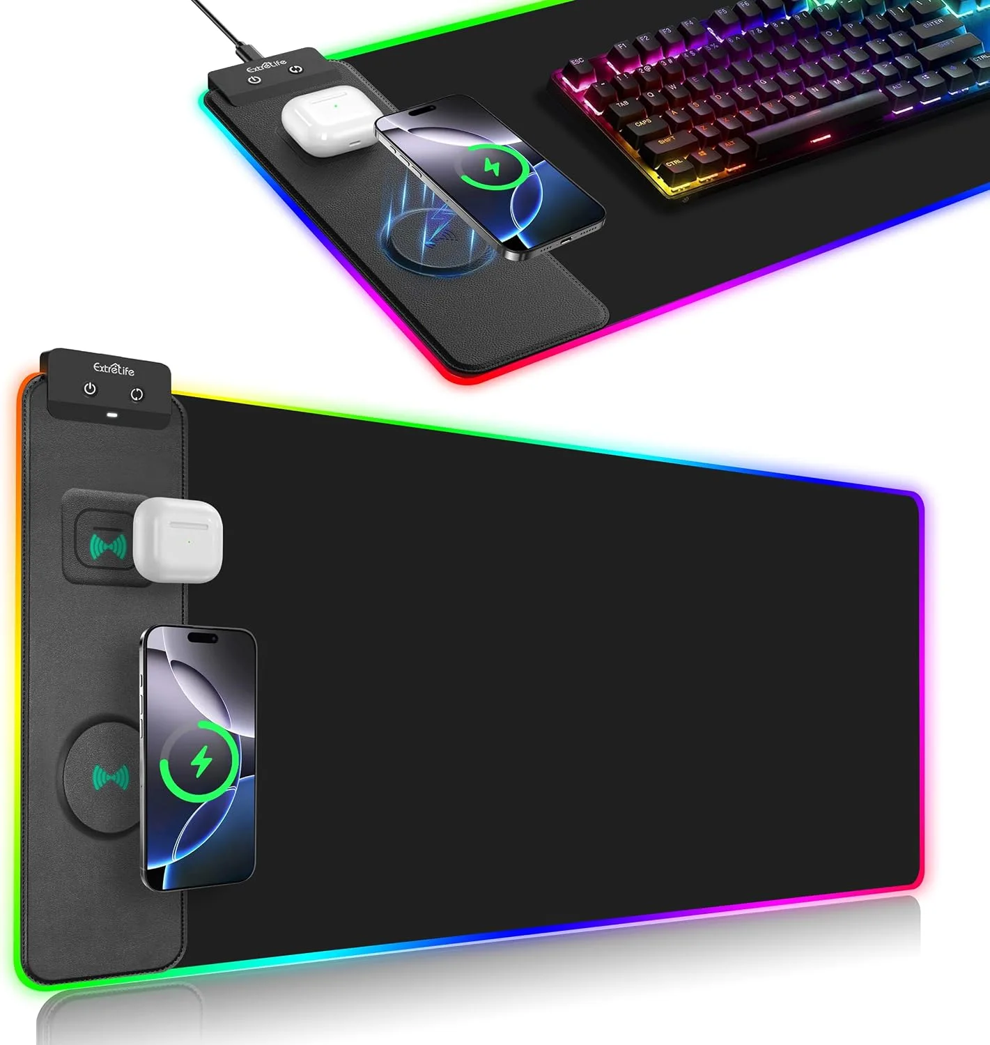 Wireless Charging Mouse Pad, RGB Gaming Mousepad, 31.5"x11.8"