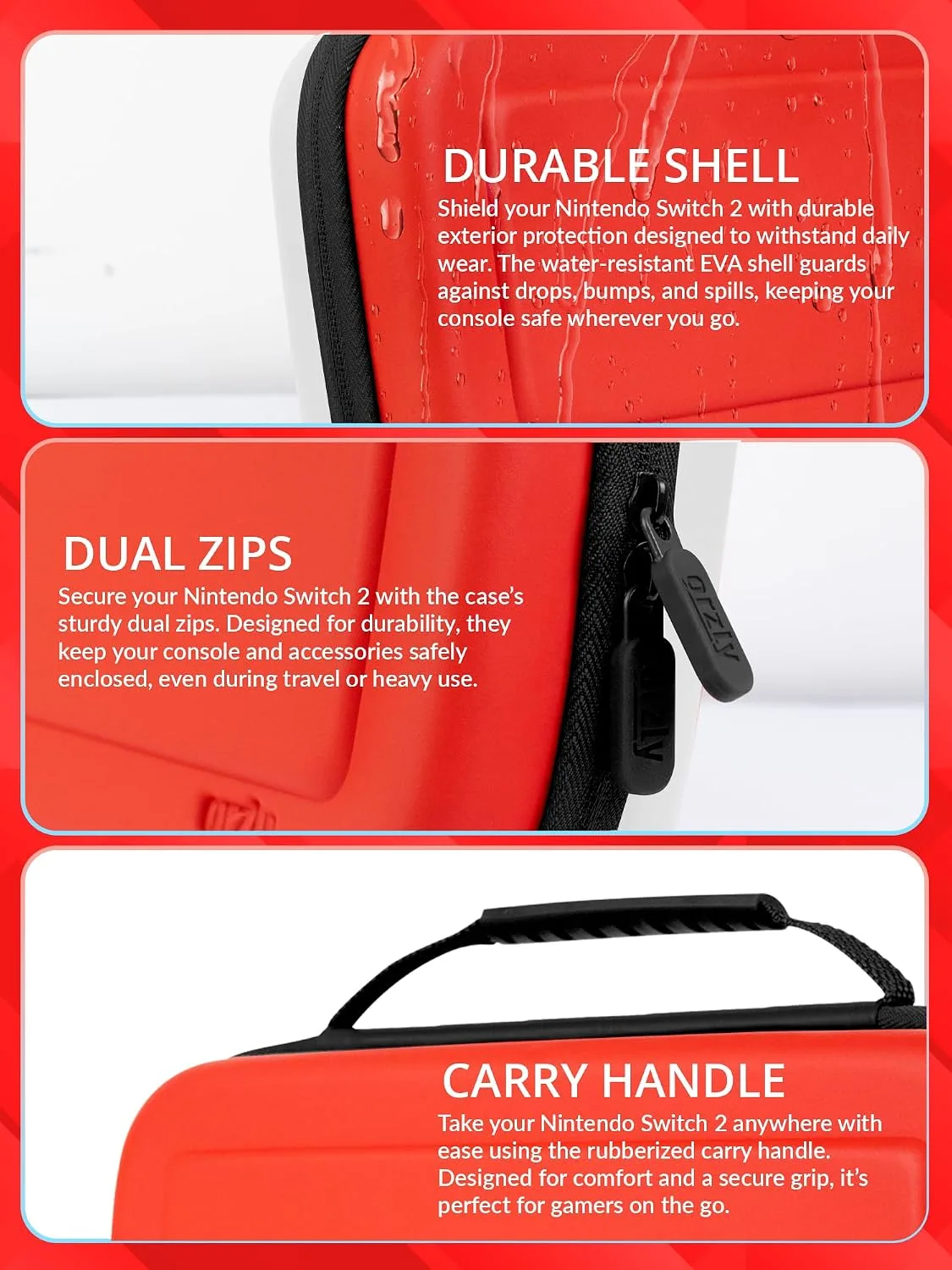 Orzly Case Compatible with Nintendo Switch 2 – Protective Travel Carry Case with Screen Padding, Game Card & microSD Slots, Zipped & Open Pockets for Accessories – 7.9" Gift Boxed