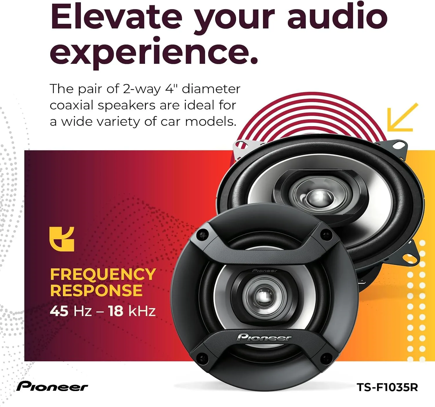 Pioneer F-Series TS-F1035R 4" 2-Way Coaxial Car Speakers 150W Max
