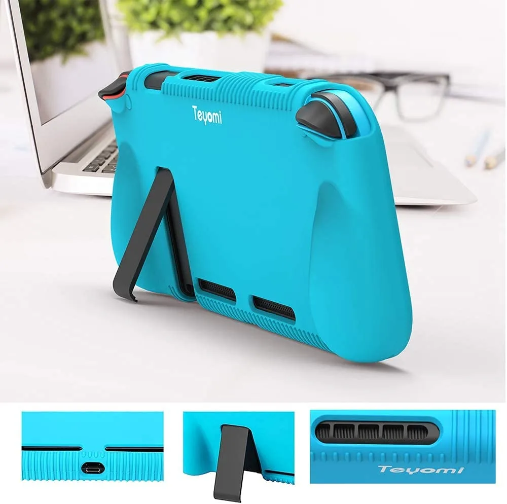 Teyomi Silicone Case for Nintendo Switch, Grip Cover with Tempered Glass, Nintendo Switch Screen Protector, 2 Storage Slots for Game Cards, Nintendo Switch Cover(Green)