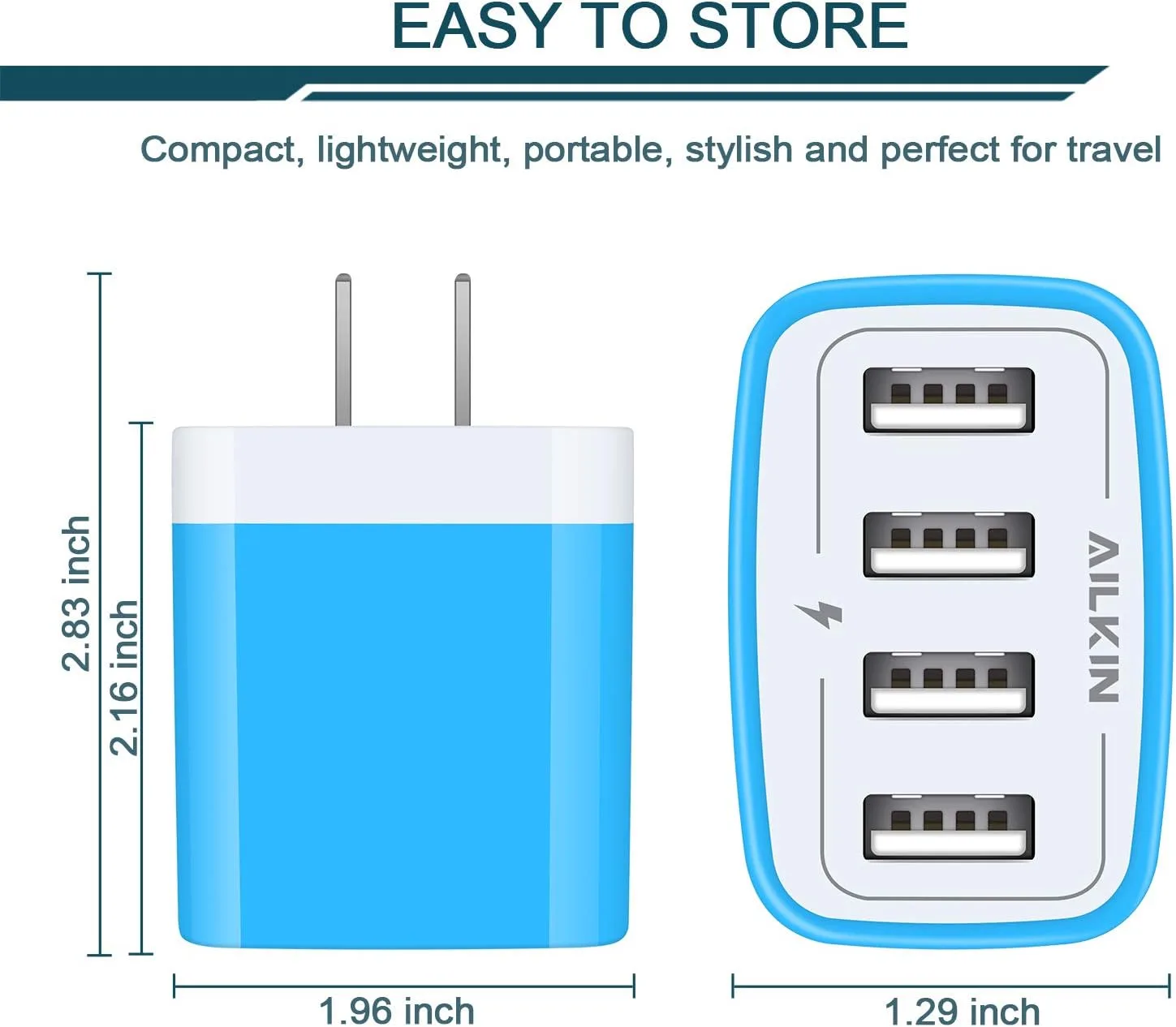 USB Charger Cube, Wall Charger Plug, AILKIN 4.8A 4-Muti Port USB Adapter