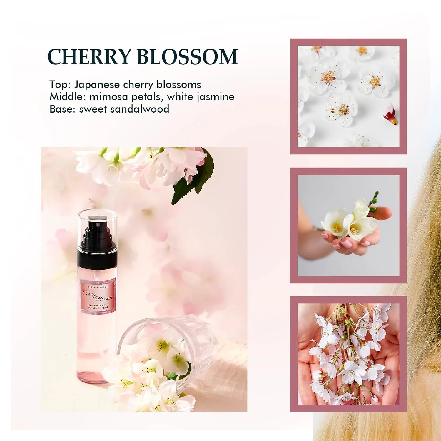 Clean-n-Fresh Body Spray for Women, Body Mist, Fragrance Mist Gift Sets, Pack of 6, Each 3.4 Fl Oz, Total 10.2 Fl Oz, Cherry Blossom