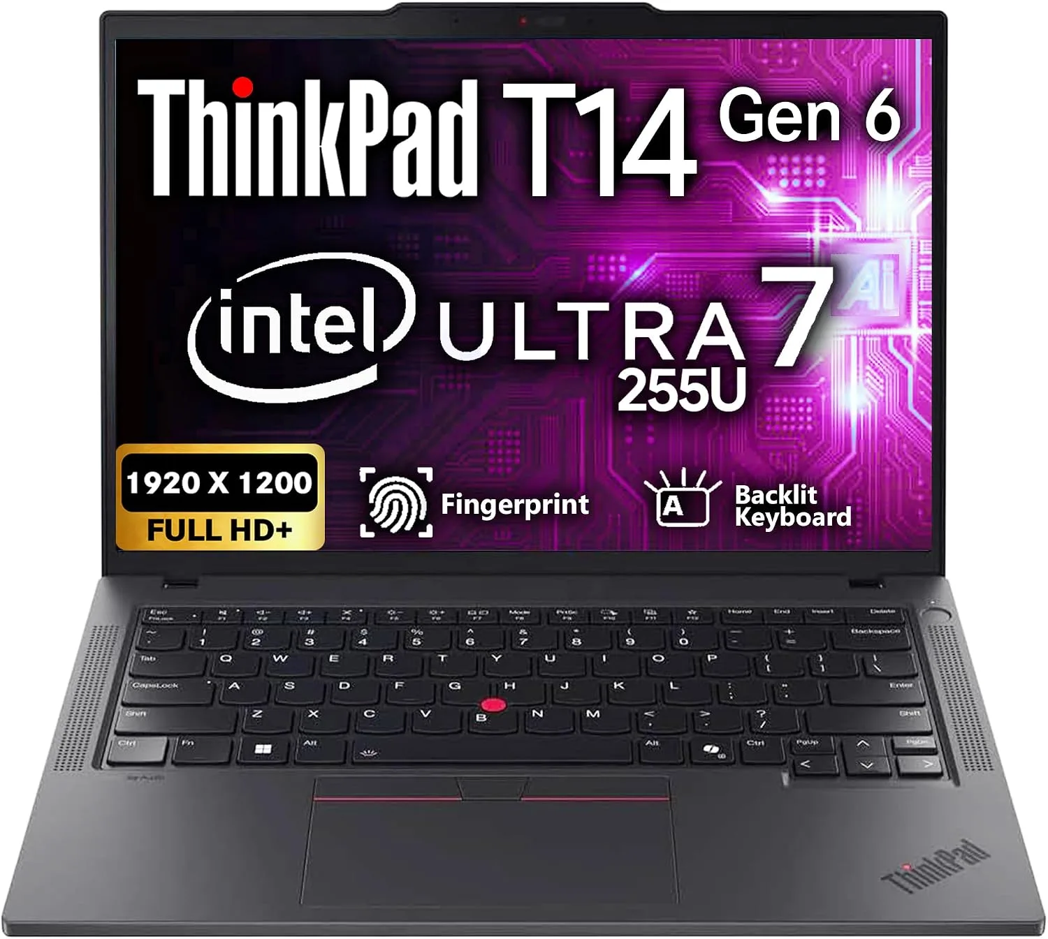 Lenovo ThinkPad T14 Gen 6, 14" FHD+ Display, Intel Ultra 7 225U, 32GB DDR5 RAM, 1TB SSD PCIe, Fingerprint, Backlit Keyboard, WiFi 6E + BT, RJ-45, FHD Webcam, Win 11 Pro, AI Business Laptop - Black