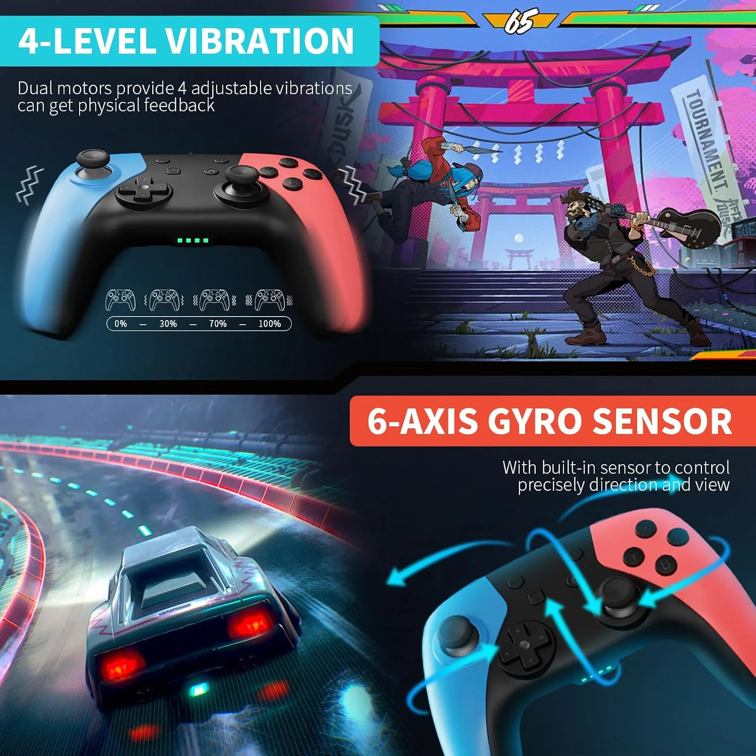 AceGamer 2 Pack Wireless Controller for Nintendo Switch/Lite/OLED/Switch 2, Hall Effect Joystick for Switch 2 Pro Controller with Wake-Up/Turbo/Dual Vibration/Programmable (Red+Blue)