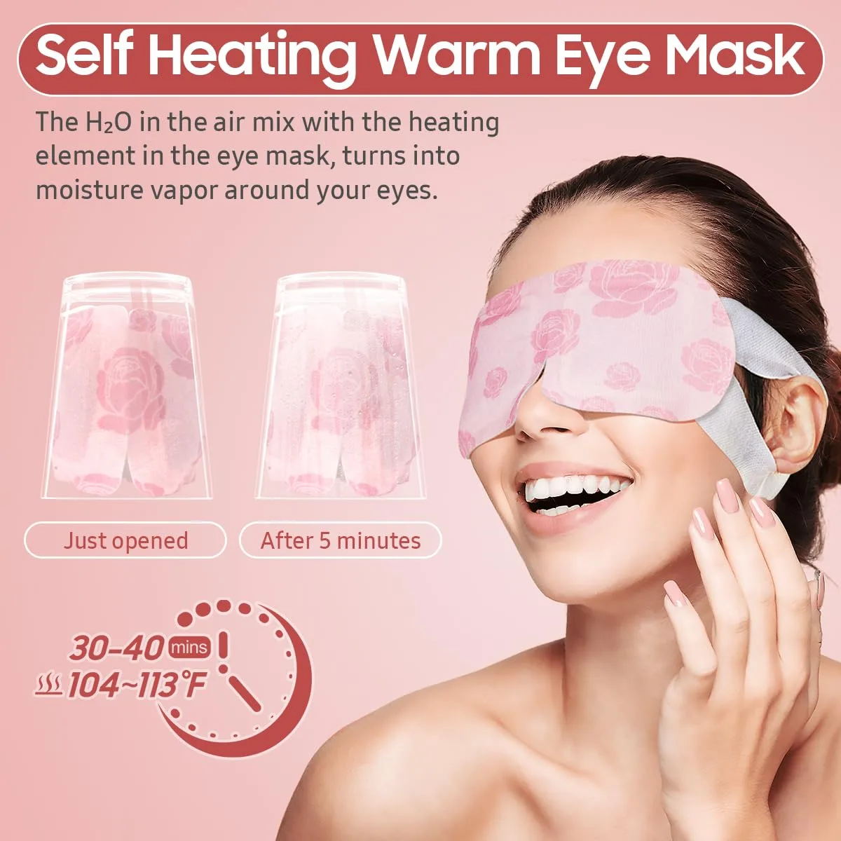 BeHoomi 30Packs Steam Eye Mask, Heated Eye Mask for Dry Eyes, Rose