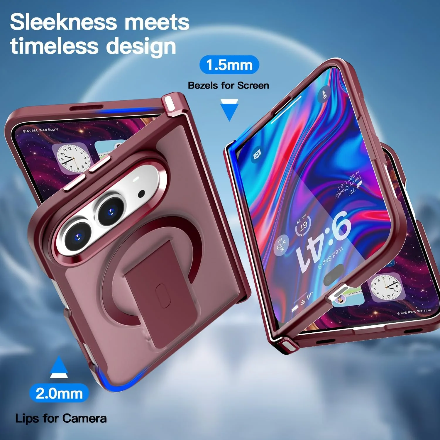AICase for iPhone Duo Case,Fold Translucent with Hinge Protection+Ring