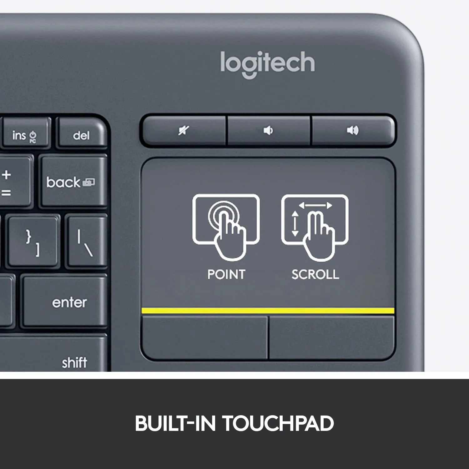 Logitech K400 Plus Wireless Touch TV Keyboard for PC-Connected TV - Black