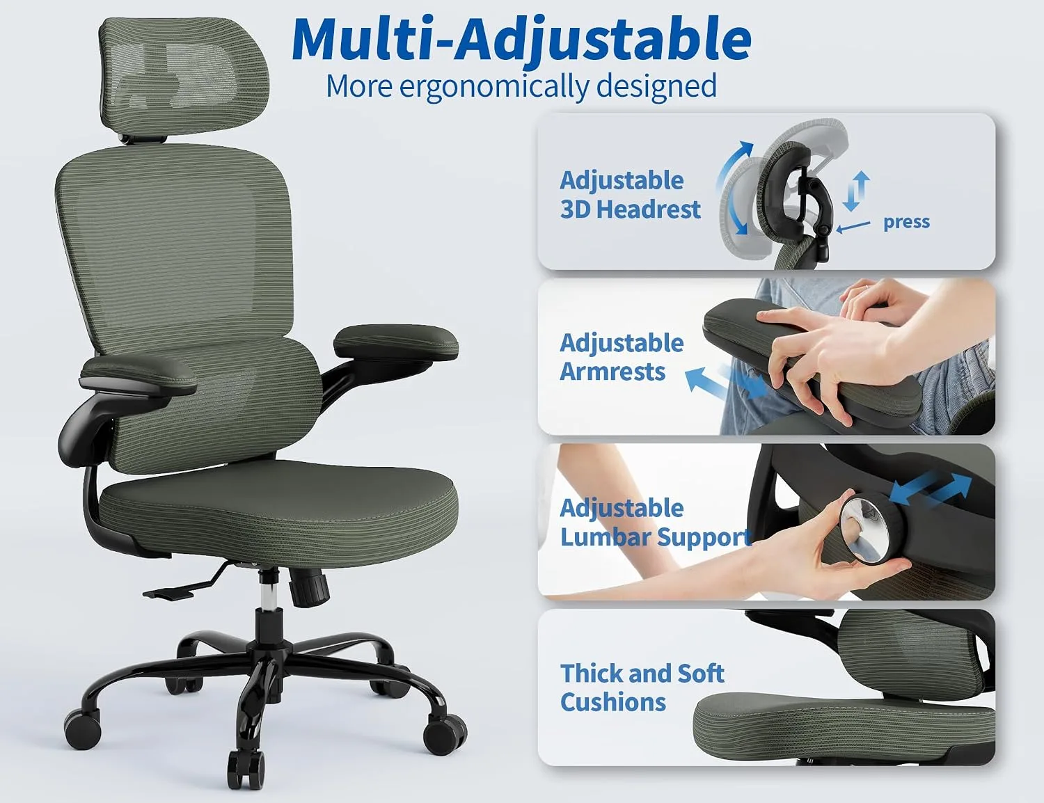 TRALT Office Chair Ergonomic Desk Chair with Lumbar Support Dark Green, 1