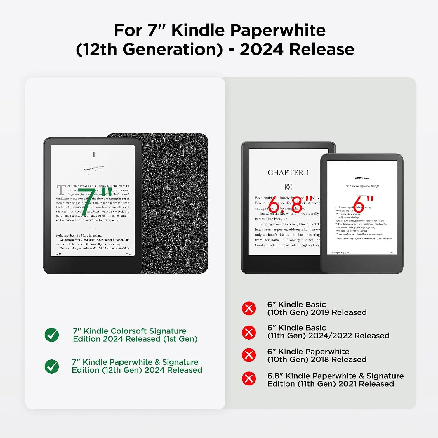 SESENSE Magnetic Case for 7'' Kindle Paperwhite 12th Gen 2024 & Colorsoft