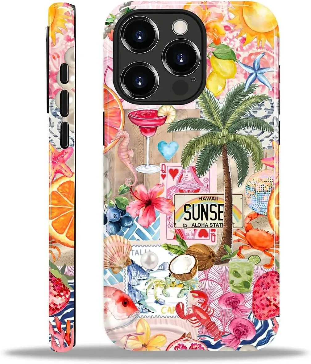 DAIZAG Case for iPhone 15 Pro Max,Mixed 2 Layer Design Shockproof Soft TPU Ddouble Protection Phone Case for iPhone 15 Pro Max-Aesthetic Summer Beach