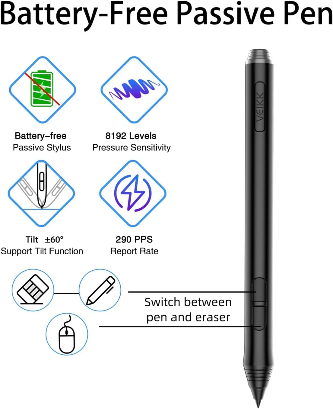 VEIKK A15 10x6 Drawing Tablet with 12 Hot Keys, 8192 Pressure Levels
