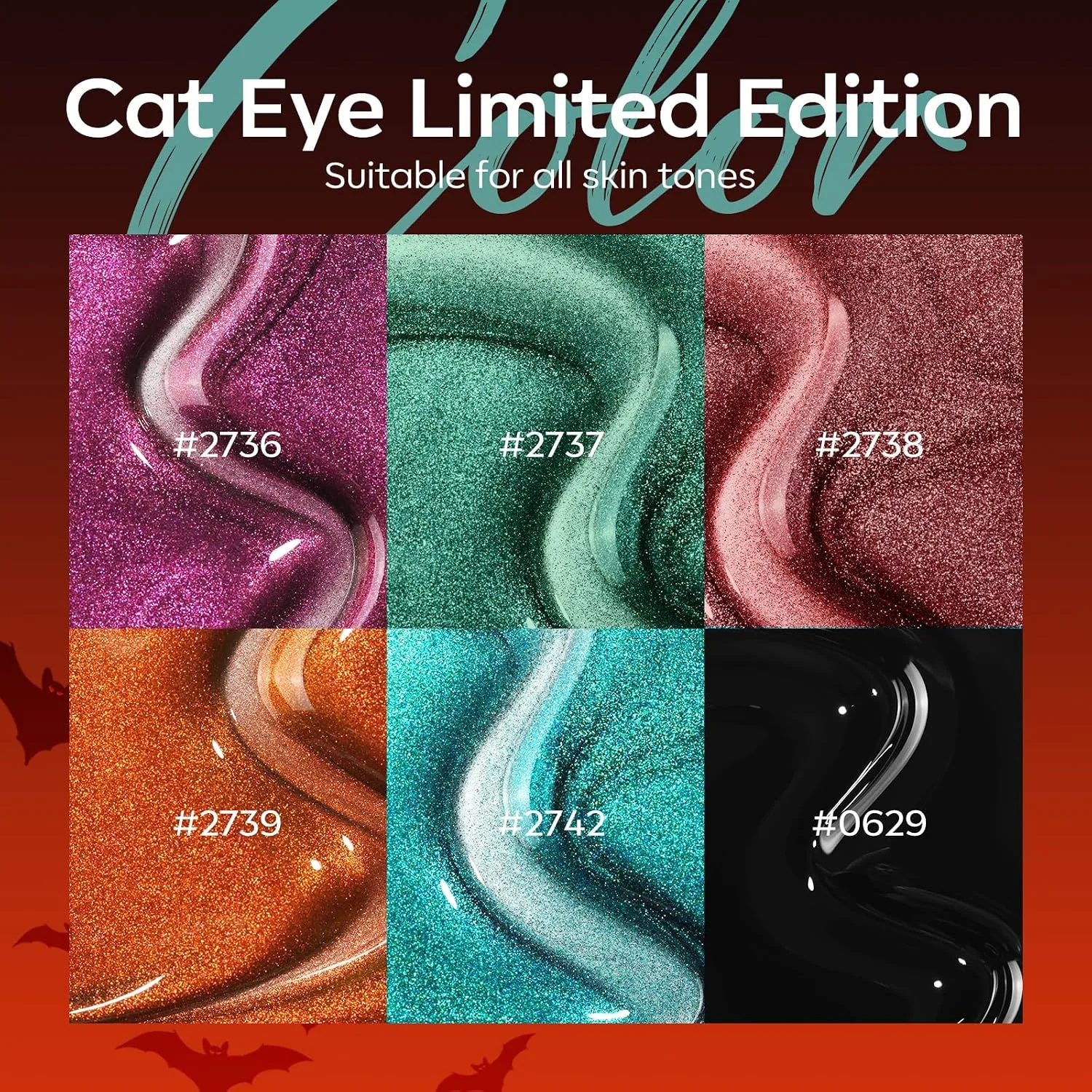 modelones Cat Eye Gel Nail Polish Set Halloween 6Colors Sticker