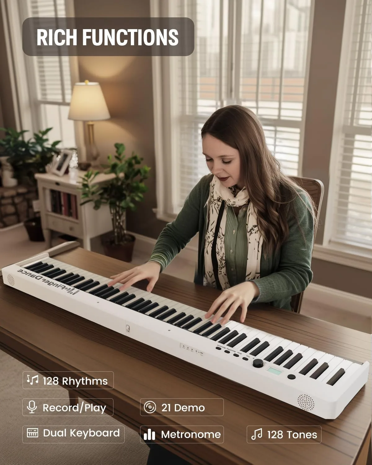 Finger Dance Folding Piano Keyboard 88 Keys, Portable Electric Keyboard with Bluetooth MIDI, Full Size Digital Piano, Wood Grain, Semi-Weighted, Touch Sensitive, with Storage Bag for Beginner