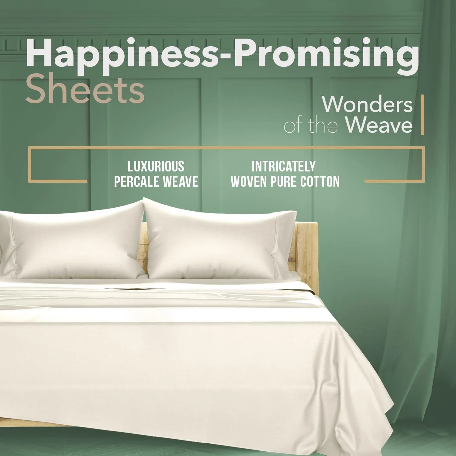 TEXAS LINEN CO. 100% Organic Cotton Percale Sheets Queen Size Pack or 2 - Soft & Crisp Organic Cotton Sheets Queen Size (8 PC, Ivory), 16" Deep Pocket Percale Weve Bed Sheet Set - GOTS Certified
