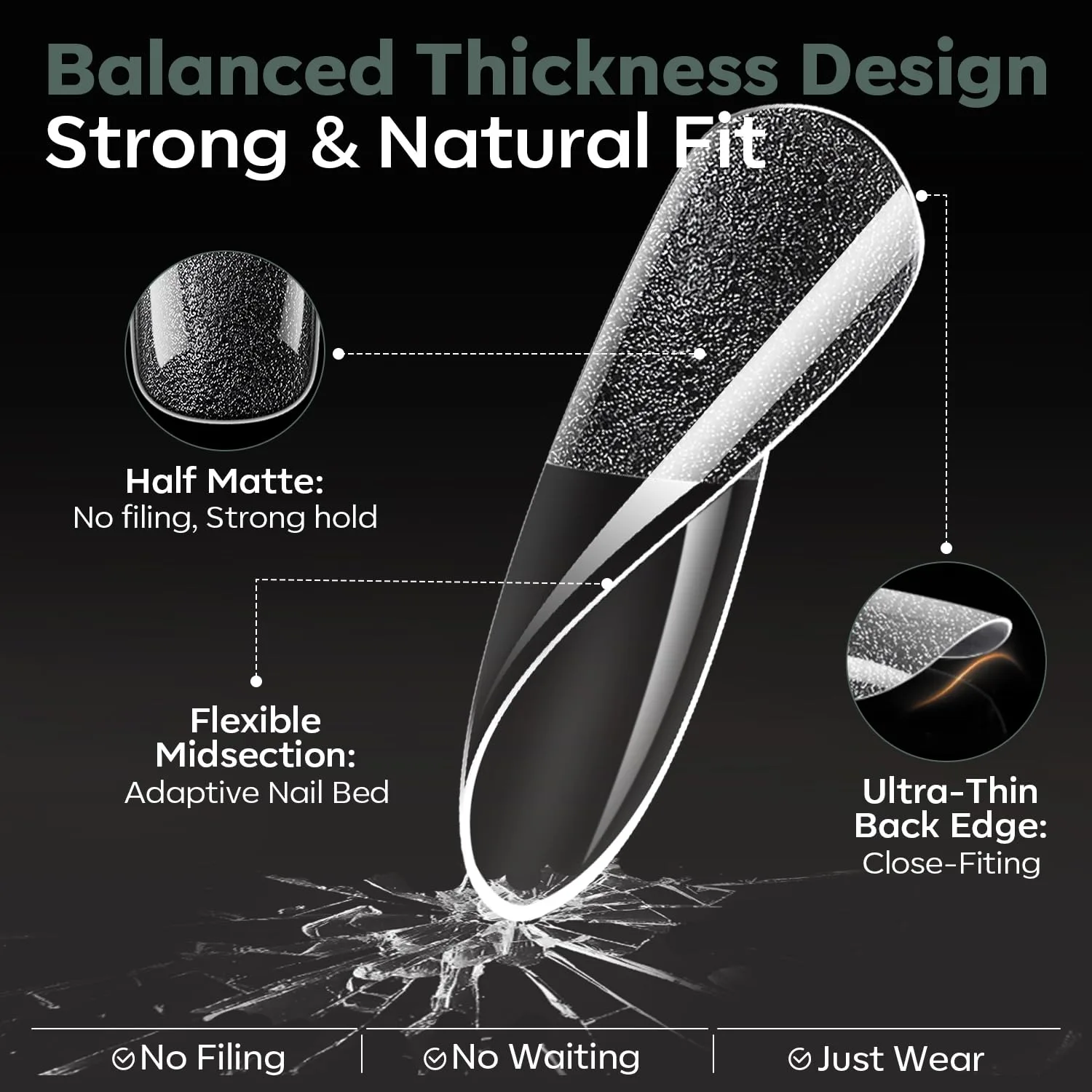 Modelones Medium Round Nail Tips 360pcs Soft Pre-etched Oval Press On Nail