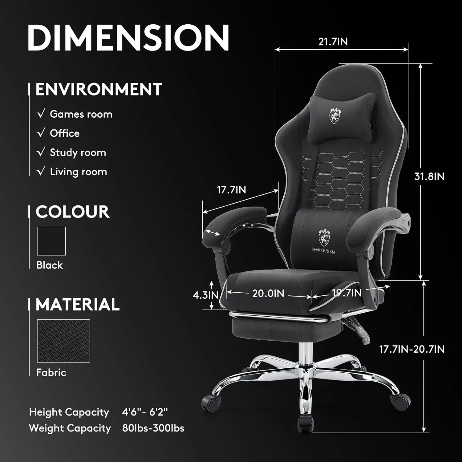 Gaming Chair,Computer Office Chair with Massage,Gel Pad,Black