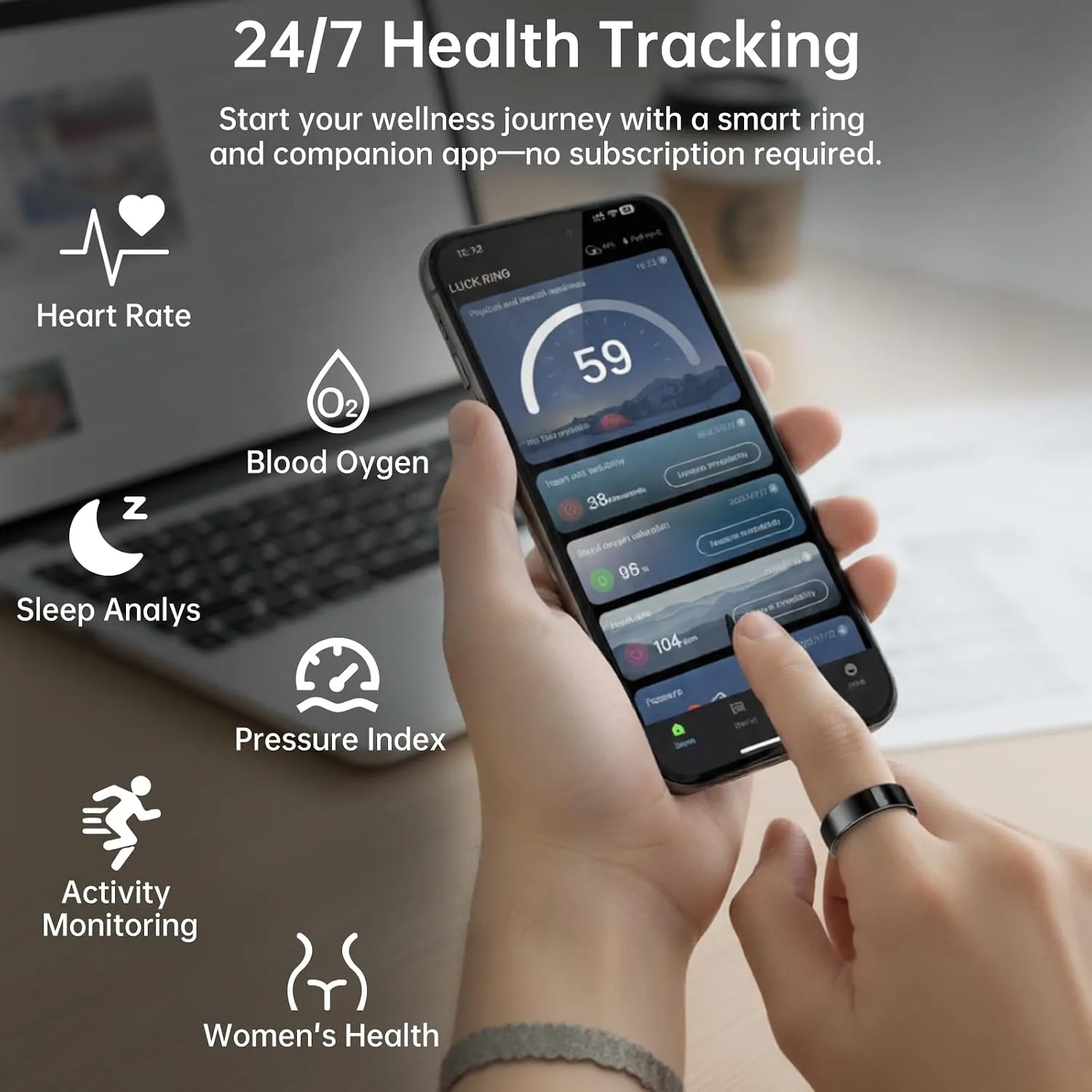 Smart Ring for Women & Men, Fitness Tracker Ring with Heart Rate Monitor, HRV, Sleep Tracking, No Subscription Fee, 10ATM Waterproof Activity Ring for Android & iPhone (Lavender Pink, #8)