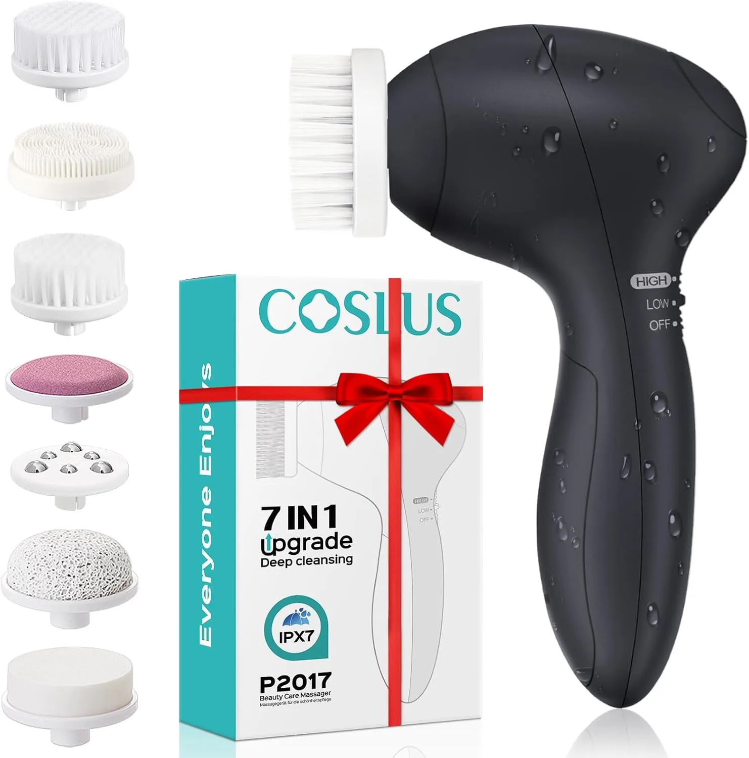 COSLUS Facial Cleansing Brush Face Scrubber, Upgrade Set, Black
