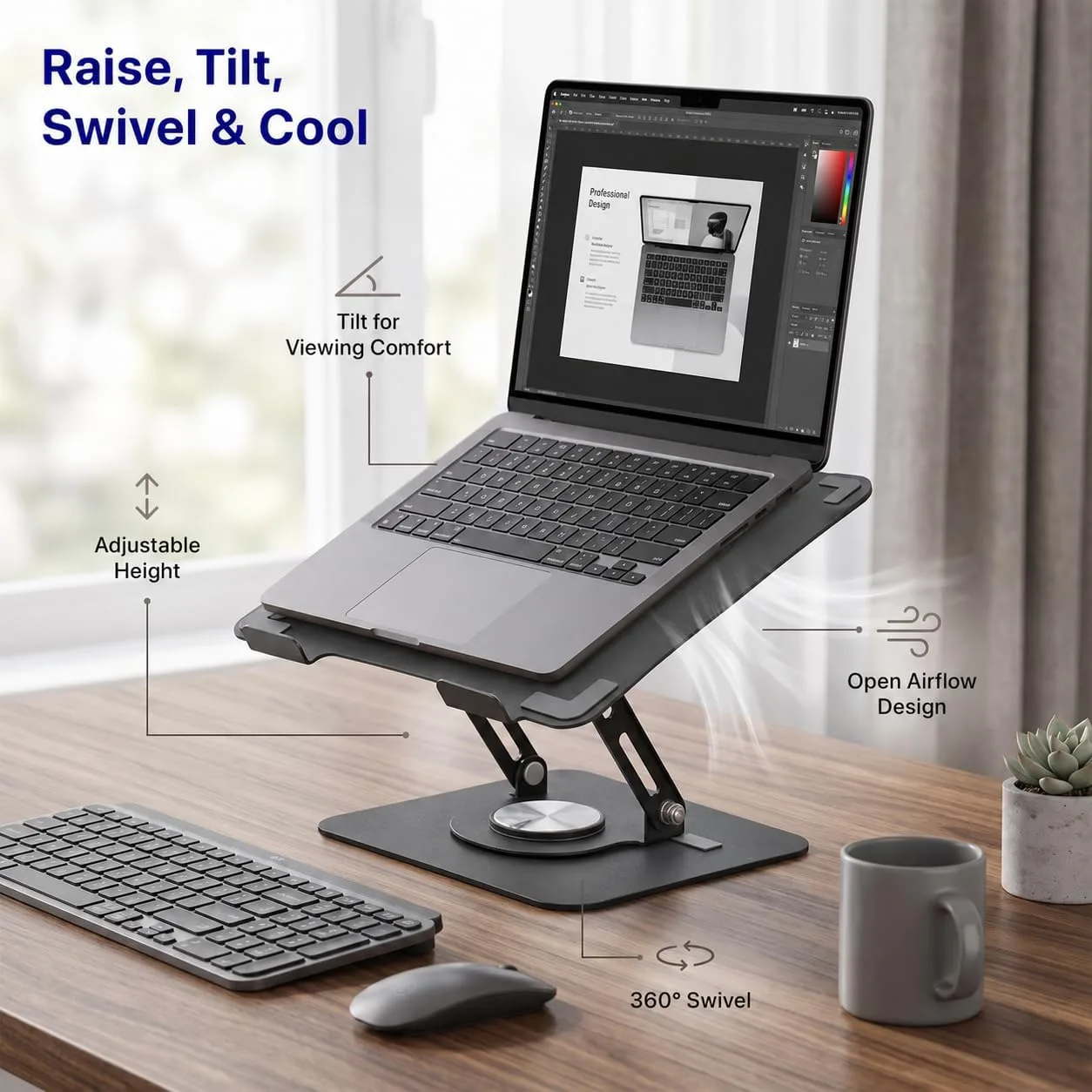 Uncaged Ergonomics Laptop Stand for Desk Riser/360° Swivel (Black)