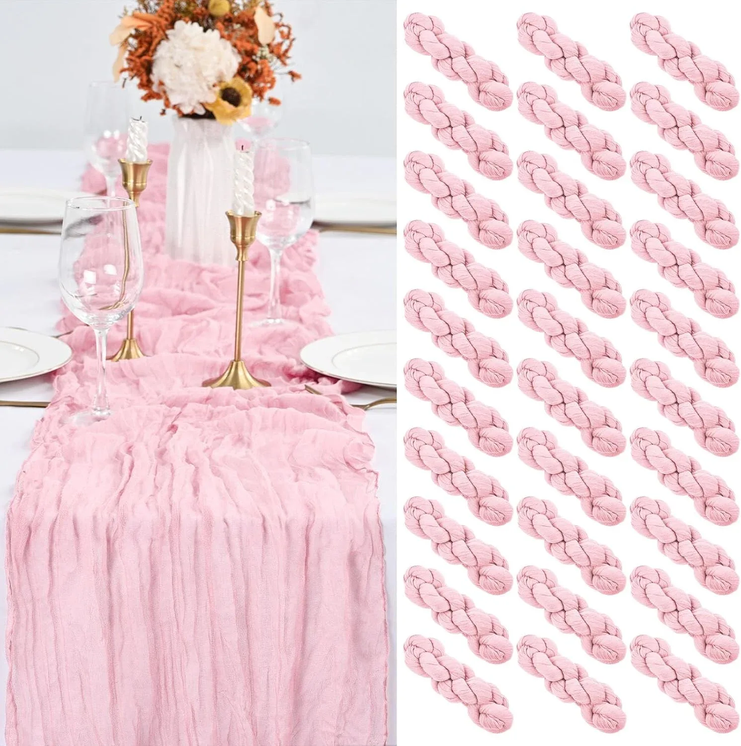 30 Pack Pink Table Runner 10Ft Cheesecloth Table Runner Boho Gauze Table Runner Long Cheese Cloth Table Runner Romantic