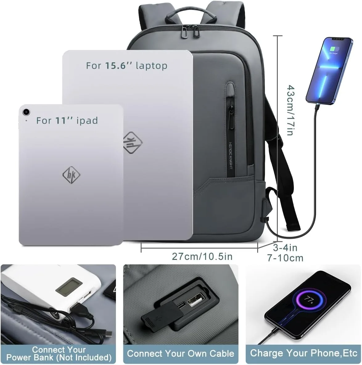 hk Backpack for Men, Business Slim Computer Bag for 17.3 Inch Laptop