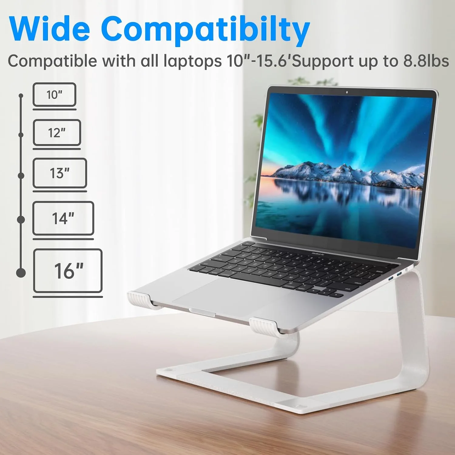 GleYo Laptop Stand for Desk Portable Computer Riser Metal Notebook Holder Printer Stand Office Desk Accessories Compatible with MacBook Air, Pro, Dell, HP, Lenovo and All 10-16" Laptops, Silver