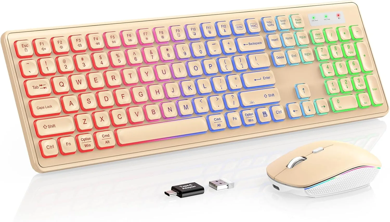 Wireless Keyboard and Mouse Combo with RGB Backlit, Rechargeable