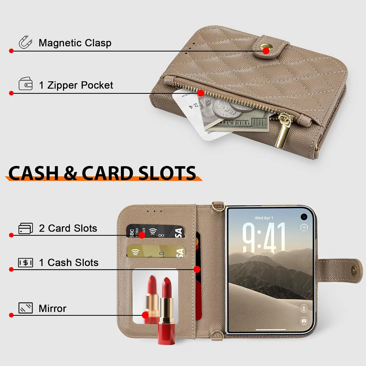Wallet Phone Case Crafted for iPhone Duo Peach Color
