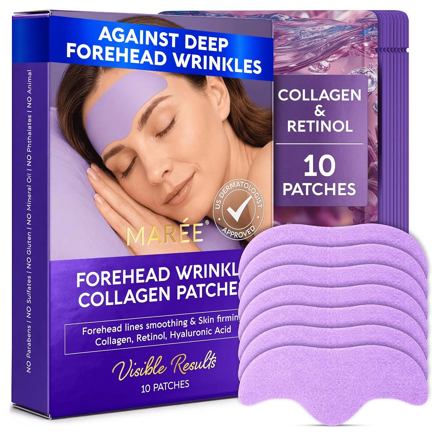MAREE Forehead Wrinkle Patches & Facial Mask - Anti Wrinkle Patches 10 Ct