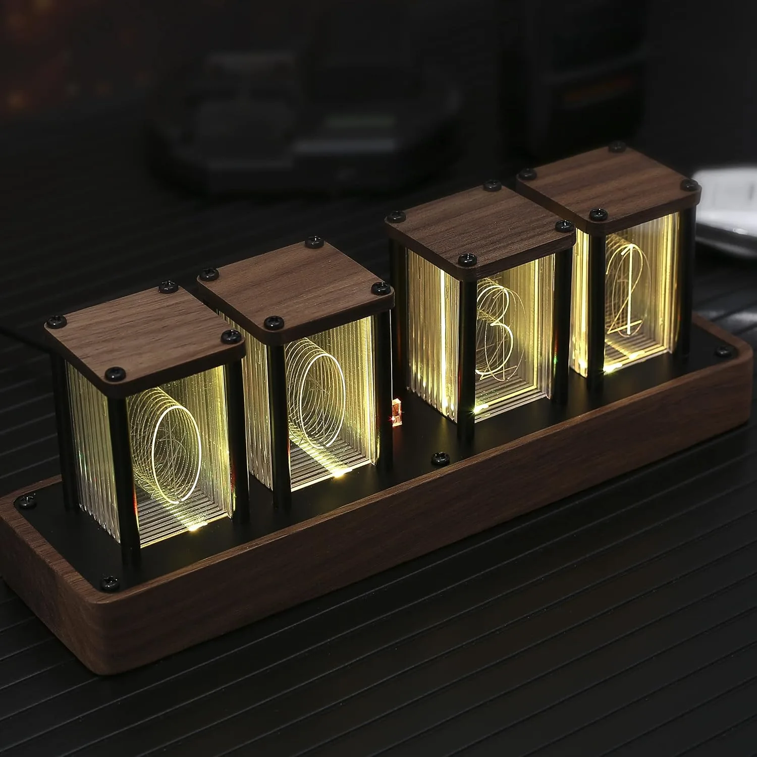 Nixie Tube Clock Walnut Digital Desk Clock, Support Wi-Fi Time Calibration, Alarm and 12/24h Display, No Assemble Required - A Retro Gift for Friends