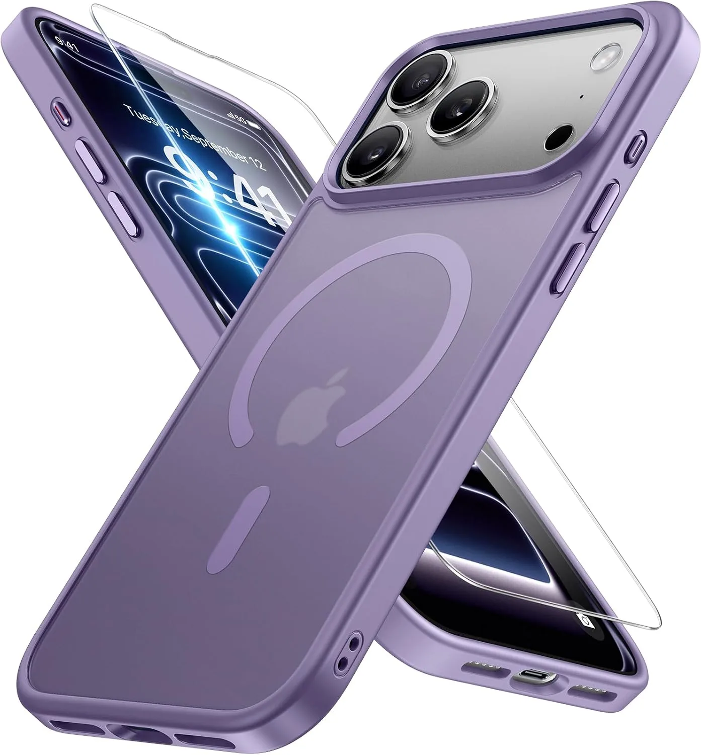 Funda para iPhone 15 Pro Miracase Magnetic 6.3" con protector de pantalla morado
