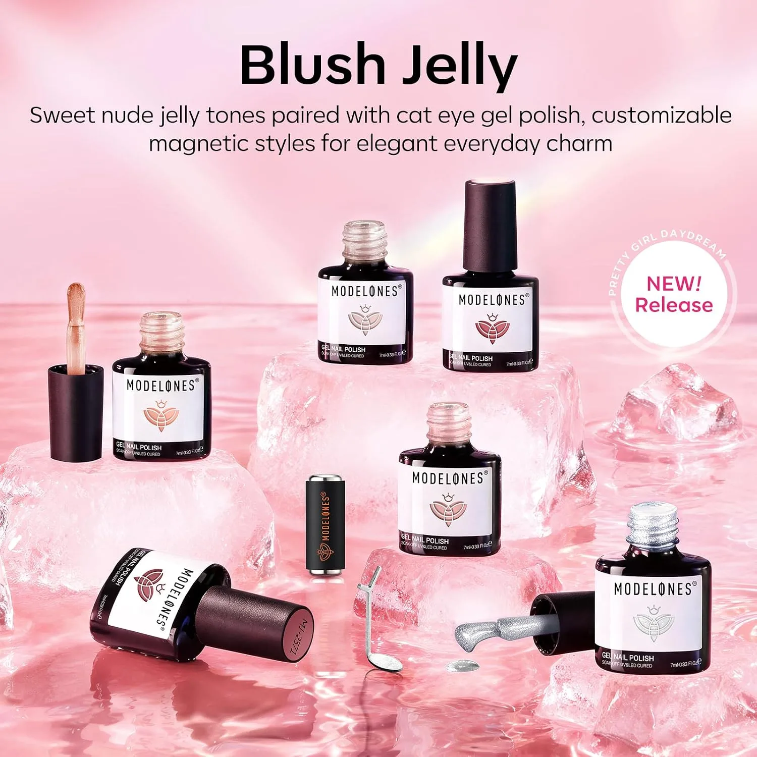 modelones Cat Eye Gel Nail Polish Kit Jelly 6Colors Pink Nude Sparkle