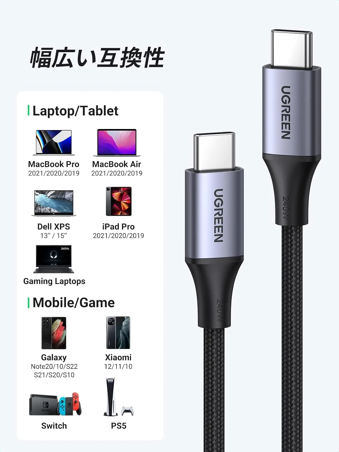 UGREEN 240W USB C to USB C Cable, Fast Charging USB C Cable for iPhone 17 Pro Max/16, Samsung Galaxy S25/S24, MacBook Pro/Air, iPad Pro/Air/Mini, Dell XPS, 6.6FT (Pack of 2)