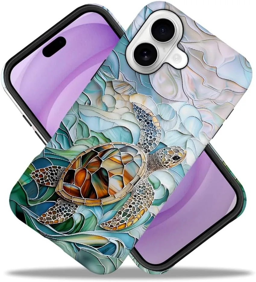 Case Compatible with iPhone 17,Fall Prevention Hybrid 2-Layer Hard Shell Phone Cover for Girls Boys,Oceans Turtle Sea
