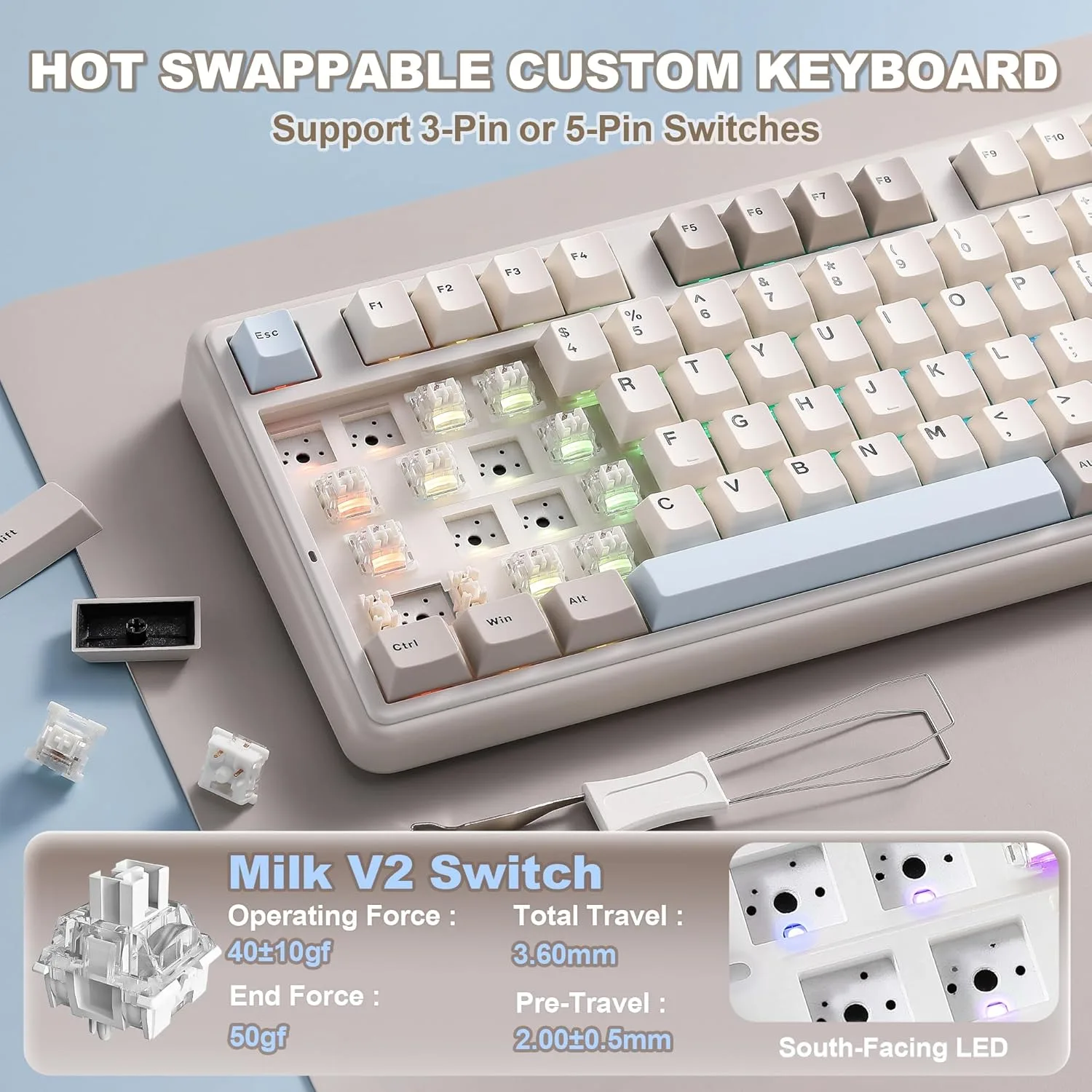 YUNZII B98 PRO 96% Wireless Mechanical Keyboard (Beige, Milk Switch)