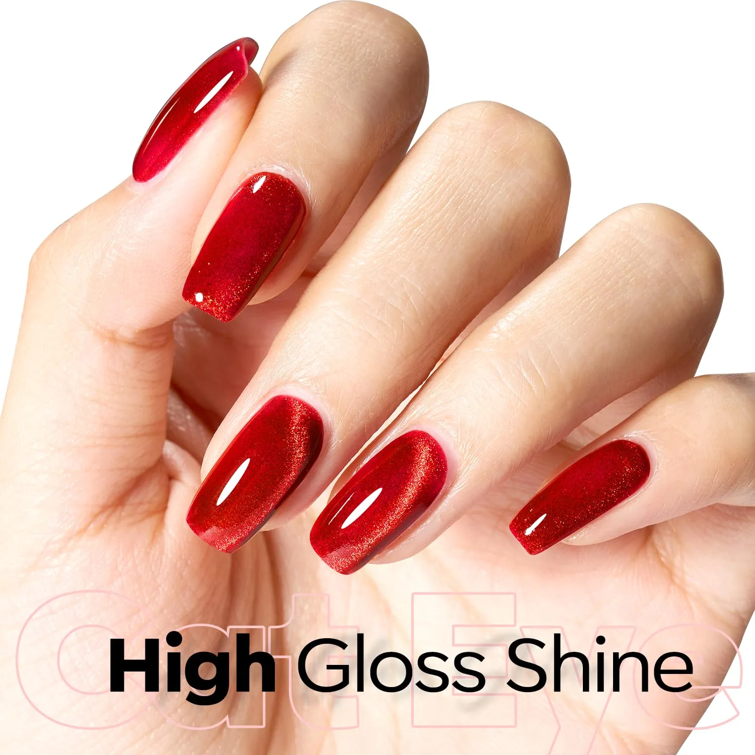 modelones Red Cat Eye Gel Nail Polish Magnetic Glitter Holographic