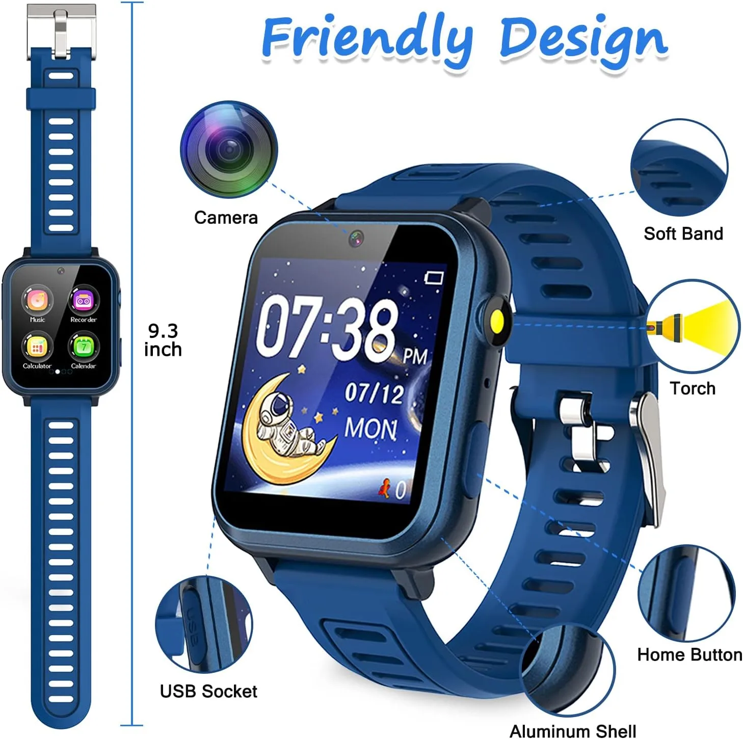 Wiszodet Kids Smart Game Watch with 39 Games HD Touch Screen Video Camera Music Player Pedometer Flashlight Alarm Clock 12/24 hr, Gifts for 5-12 Year Olds Boys
