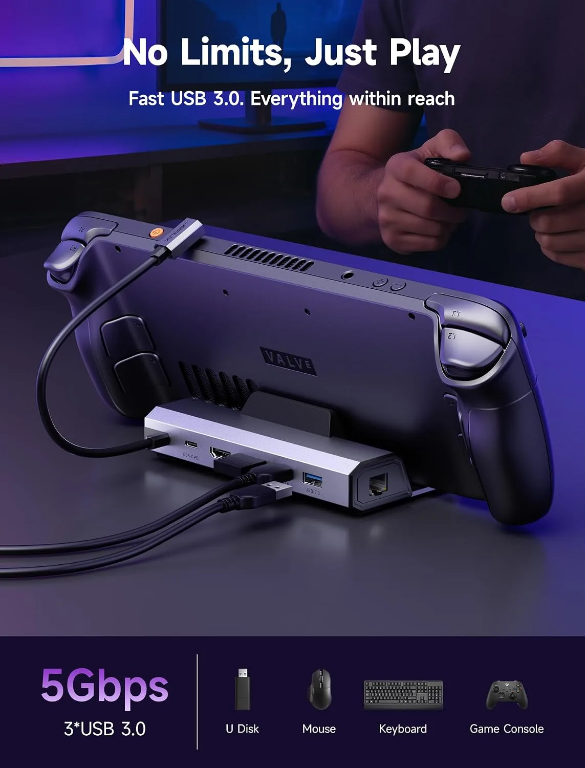JSAUX 6-in-1 Docking Station & 65W Charger for Steam Deck/ROG Ally X-HB0603